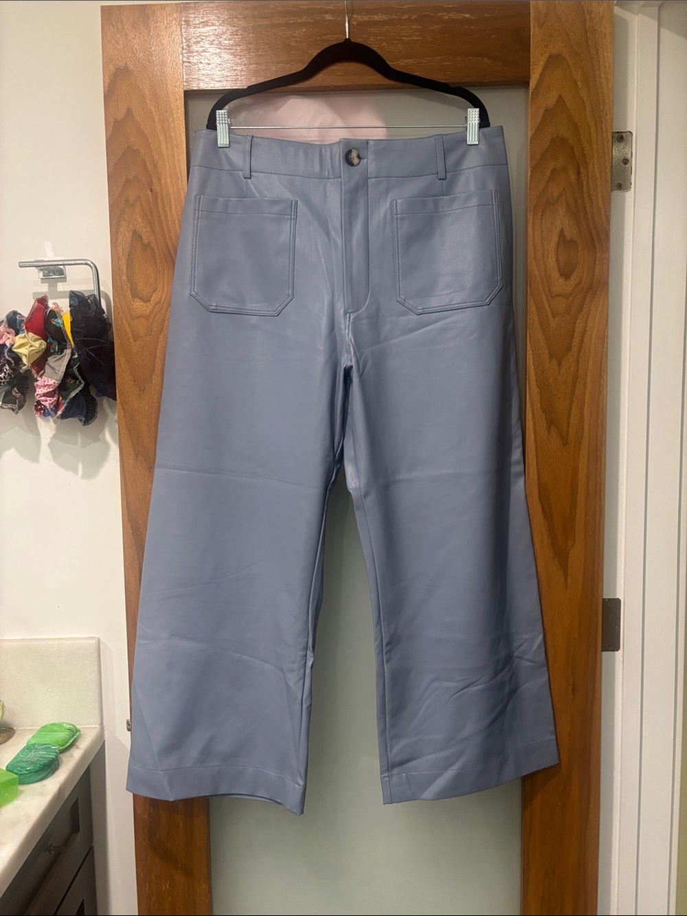 Anthropologie Maeve Colette French Blue Faux Leather Wide-Leg Pants